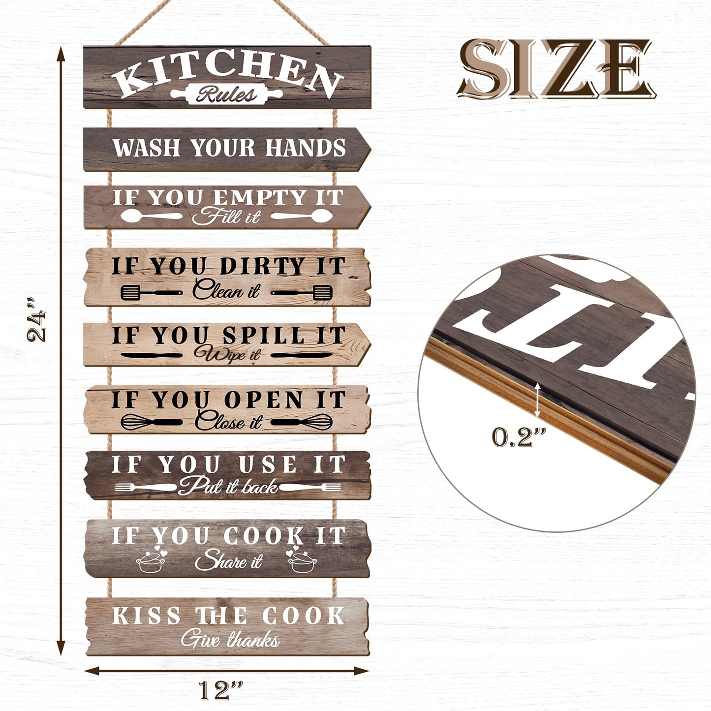 PEKCARGO Kitchen Wall Decor Funny Kitchen Signs Kitchen Rules Pictures Wall Art Decor Rustic Farmhouse Western Kitchen Decor Wooden Sign (Brown)