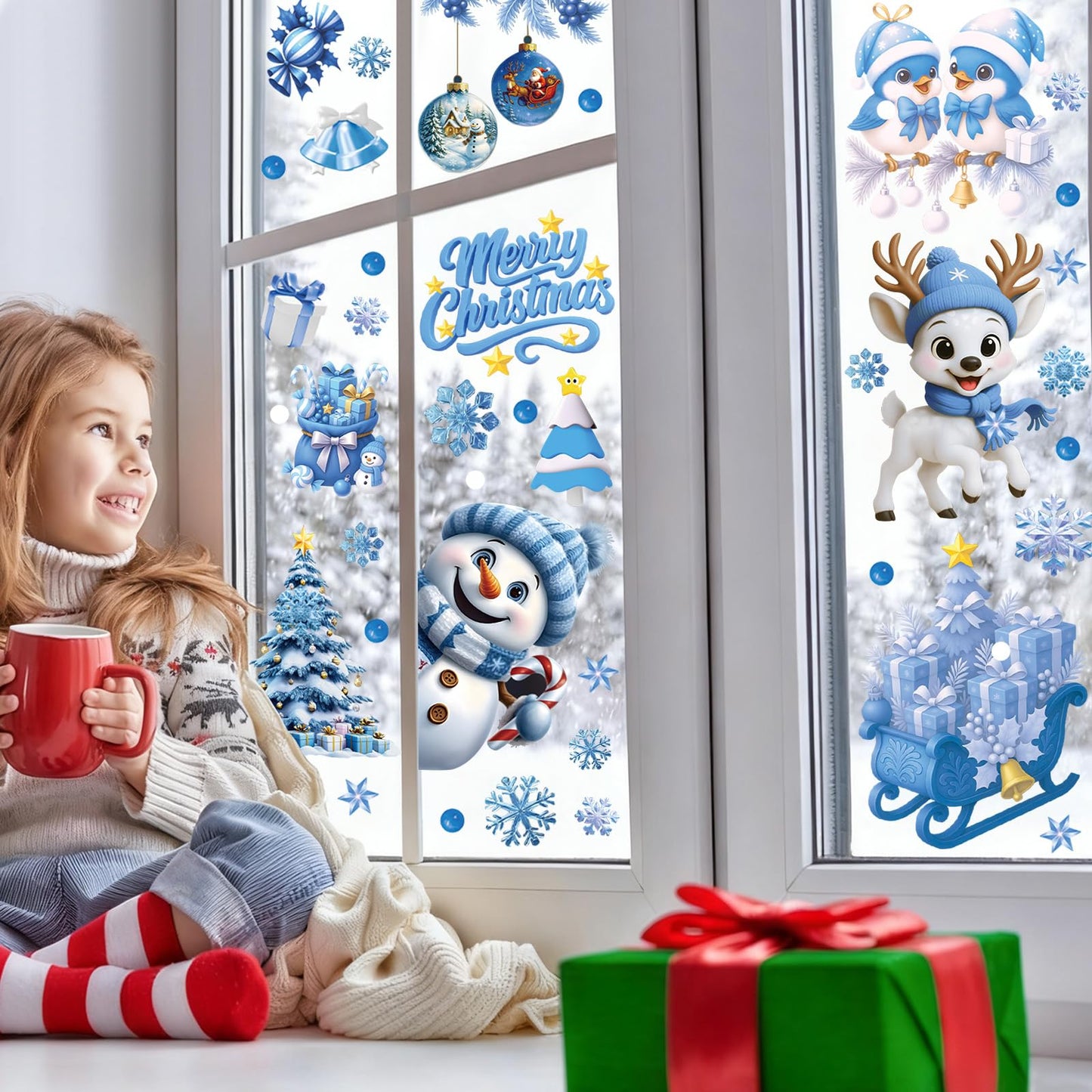231PCS Christmas Window Clings for Glass, Cute Santa Claus Gingerbread Man Snowman Stickers Xmas Window Decals for Wtiner Christmas Holiday Party Home Office Classroom Decorations