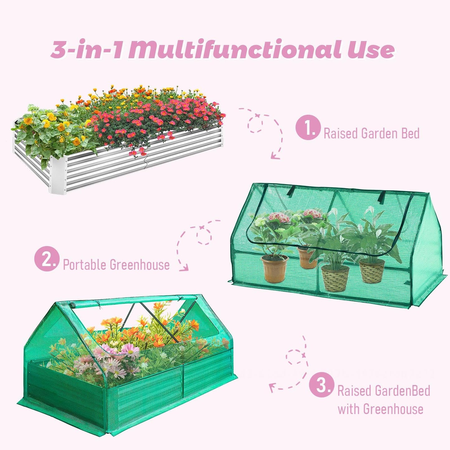 Galvanized Greenhouse, 6x3x1ft Planter Bottomless Box,Reinforced Frame Raised Garden Bed with Ventilation Windows, Greenhouses for Outdoor Plants Vegetable Gardening (Green)