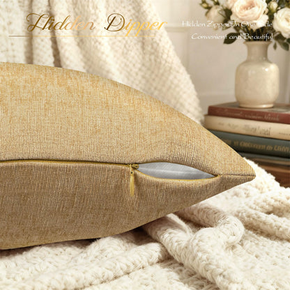 BRAWARM Throw Pillow Covers 22x22 Inches - Gold Chenille Pillow Covers Pack of 2, Solid Dyed Soft Chenille Pillow Cases for Couch Sofa Bed Home Decoration