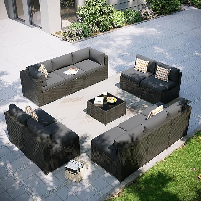 Aoxun Patio Furniture Set, 11 Piece Outdoor Sectional Sofas