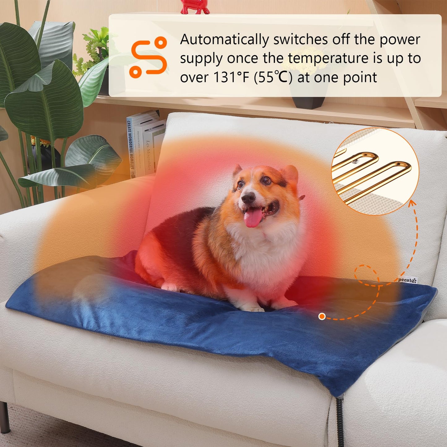 pecute Pet Heat Pad, 6 Adjustable Temperatures and Timer Controller Electric Heating Pad Waterproof with Removable Flannel Cover and Flame Retardant Cotton, Soft Cosy for Puppies Kittens (S,30x40cm)