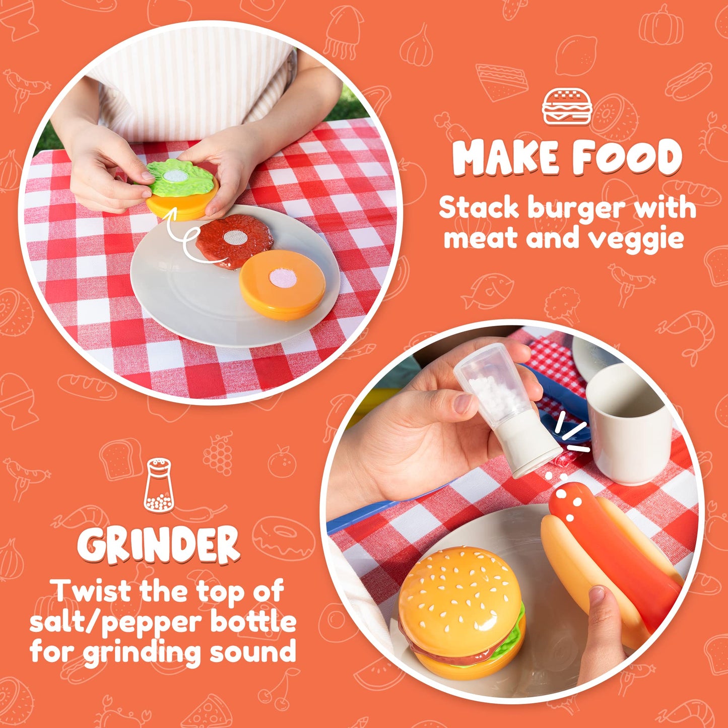 JOYIN 34 PCS Kitchen Toy Set, BBQ Play Grill, Cooking Toy Set, Little Chef Play, Kids Grill Playset Interactive BBQ for Kids with Light & Sound, Christmas Birthday Gift for Boys Girls