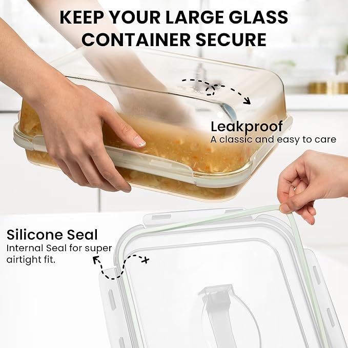 4800 ML / 163 oz / 21 Cup LARGE Glass Food Storage Container