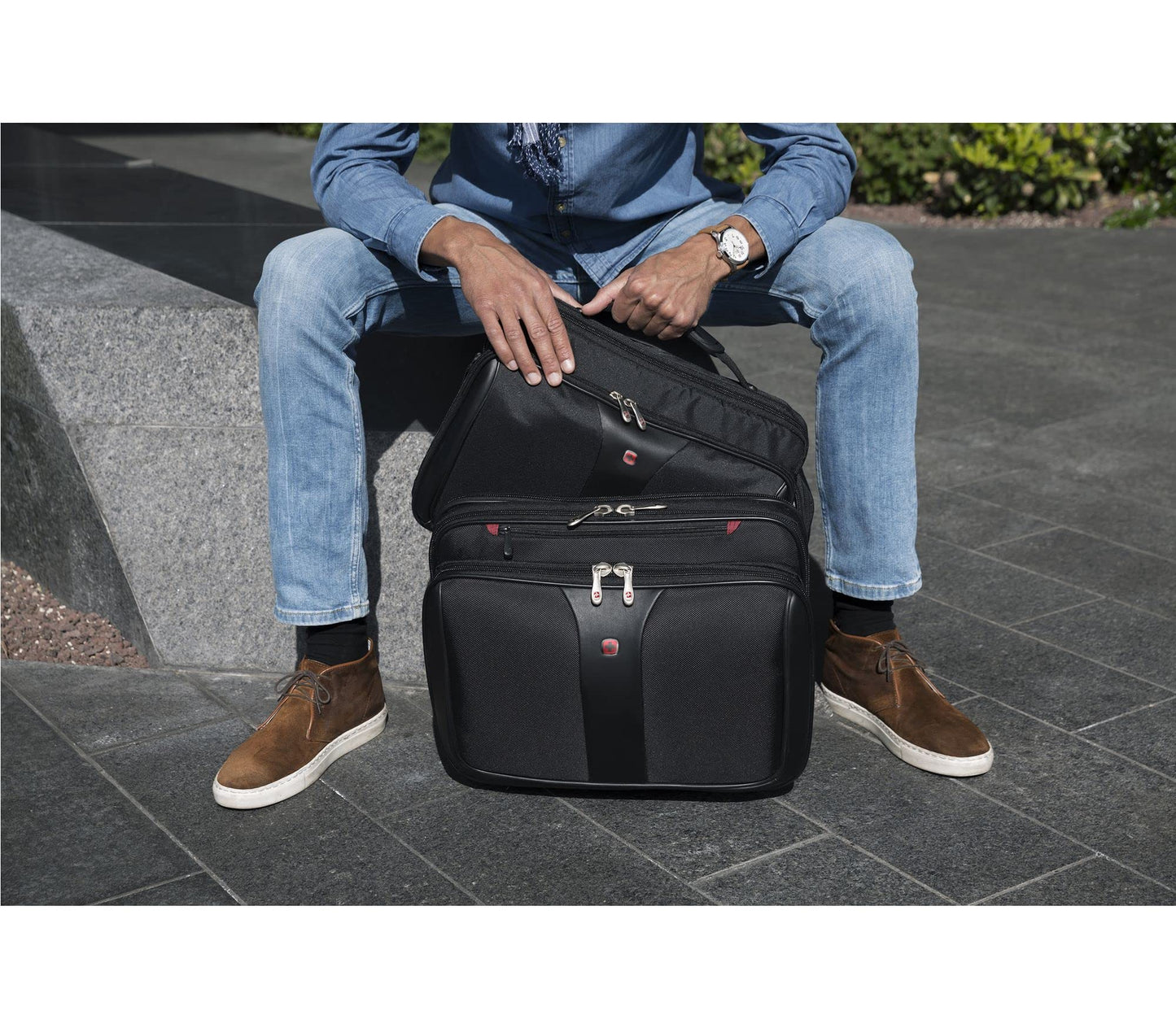 Wenger 600662 Patriot 17 Inch 2-Piece Business Wheeled Laptop Briefcase, Padded Laptop Compartment with Matching 15.4 Inch Laptop Case in Black (25 Litre)