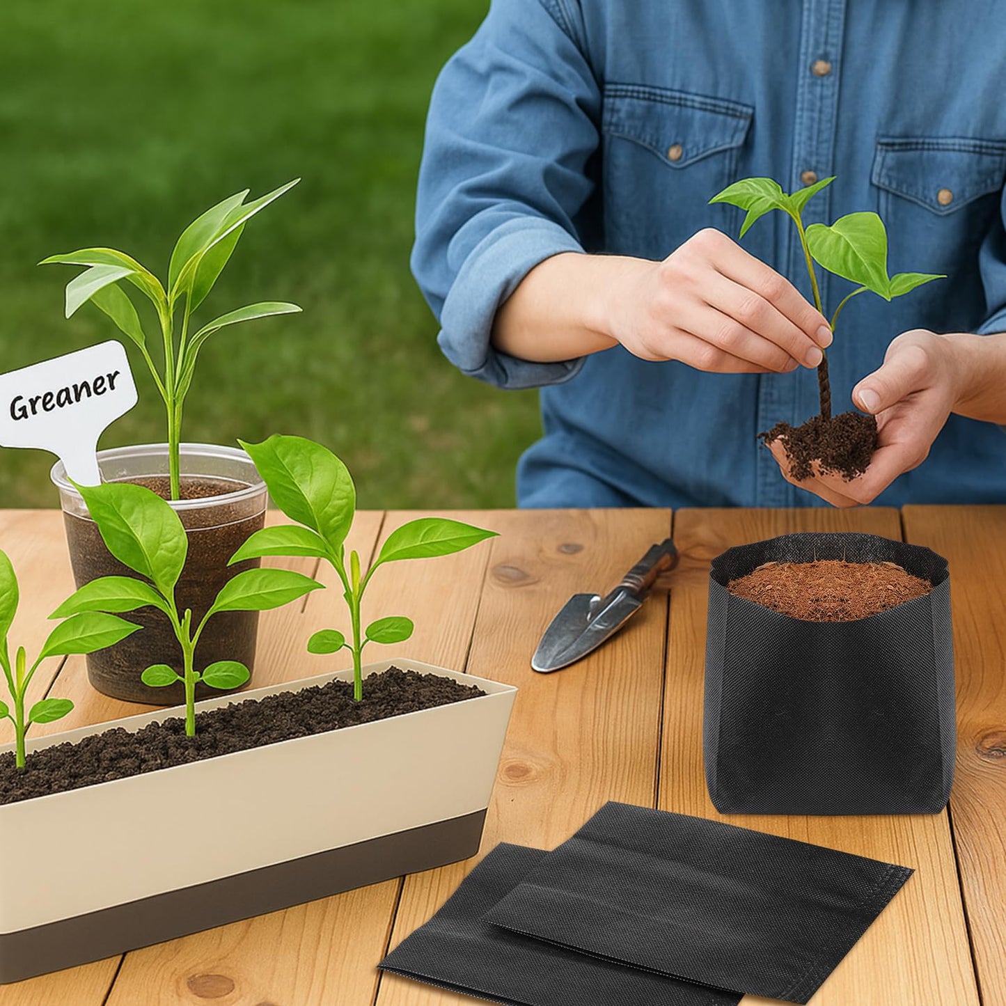 Amylove 100 Pcs Nursery Growing Bags, 8.2 x 4.9 Inches Non-Woven Fabric Growing Bags, Biodegradable Plant Pots Seedling Plant Start Pouches for Vegetables Flower Fruit Home Garden Greenhouse Supplies
