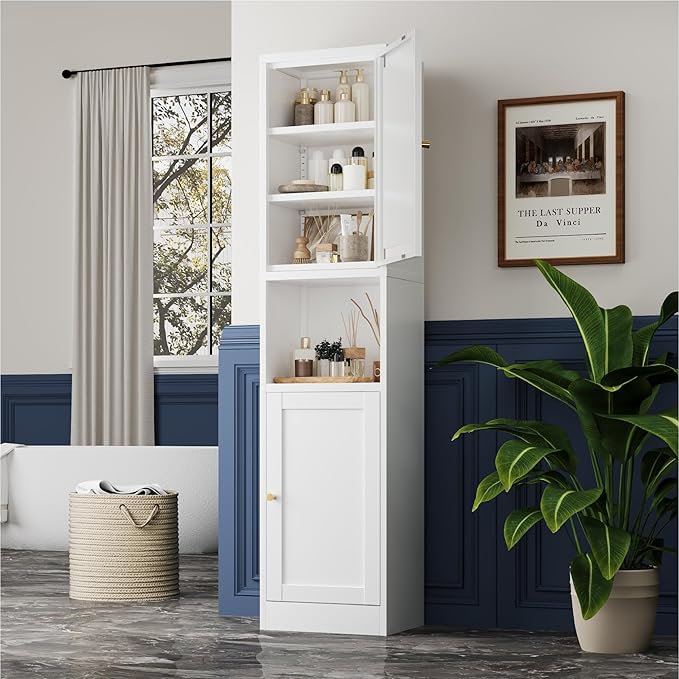 YAUWOH 2-Door Metal Storage Cabinet, Tall Slim Pantry Organizer