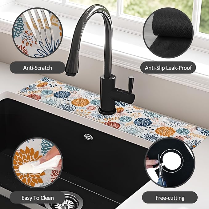 24" X 5.5" Kitchen Sink Splash Guard Faucet Mat Mandala Super Absorbent Fast