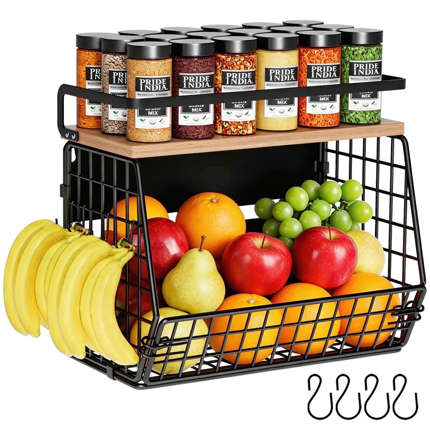 Clothink Magnetic Shelf for Fridge,Hanging Wall Basket for Potato Onion Fruit and Vegetable Storage Bins,Large Produce Container Magnetic Spice Rack for Refrigerator Kitchen Counter Pantry,Black