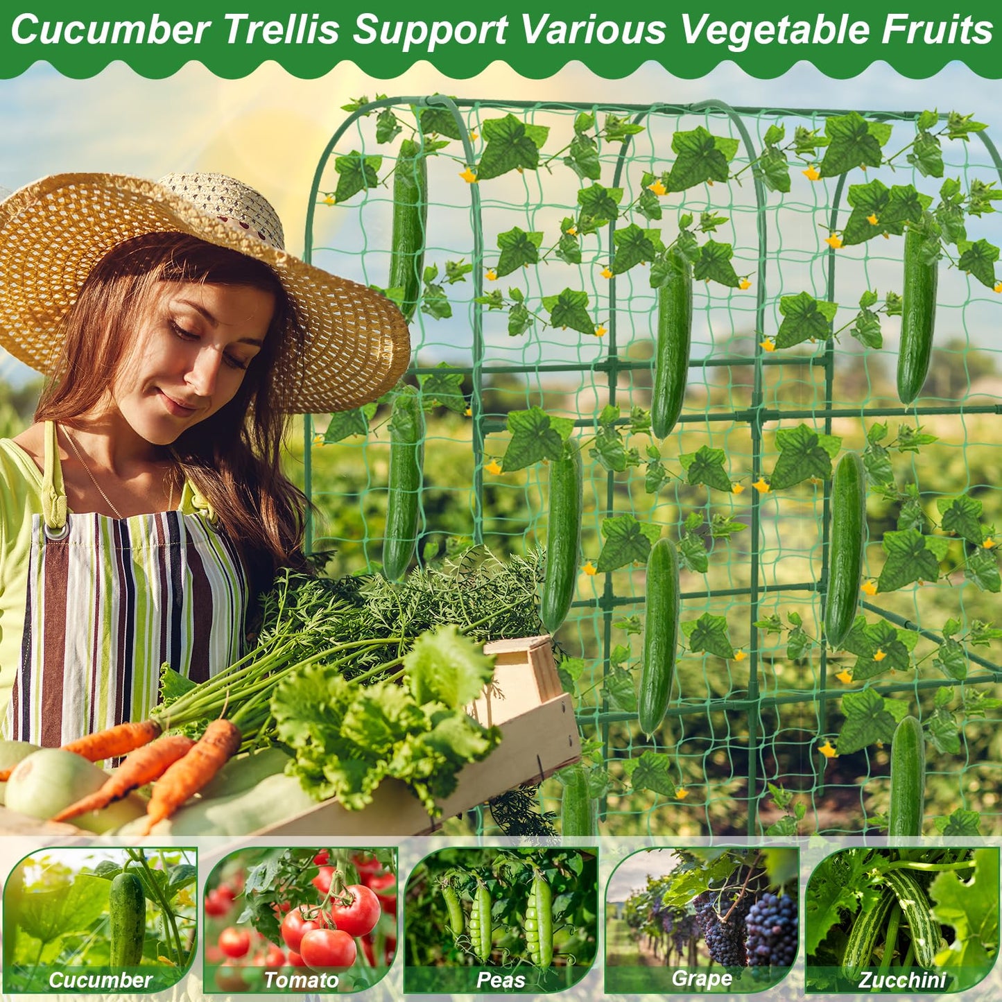 Cucumber Trellis for Raised Bed 50 x 34 Inch U-Shape Garden Trellis for Climbing Plants Outdoors Metal Garden Cucumbers Arch Trellis, Cucumber Plant Support for Tomato, Pea, Zucchini, Vine Flower