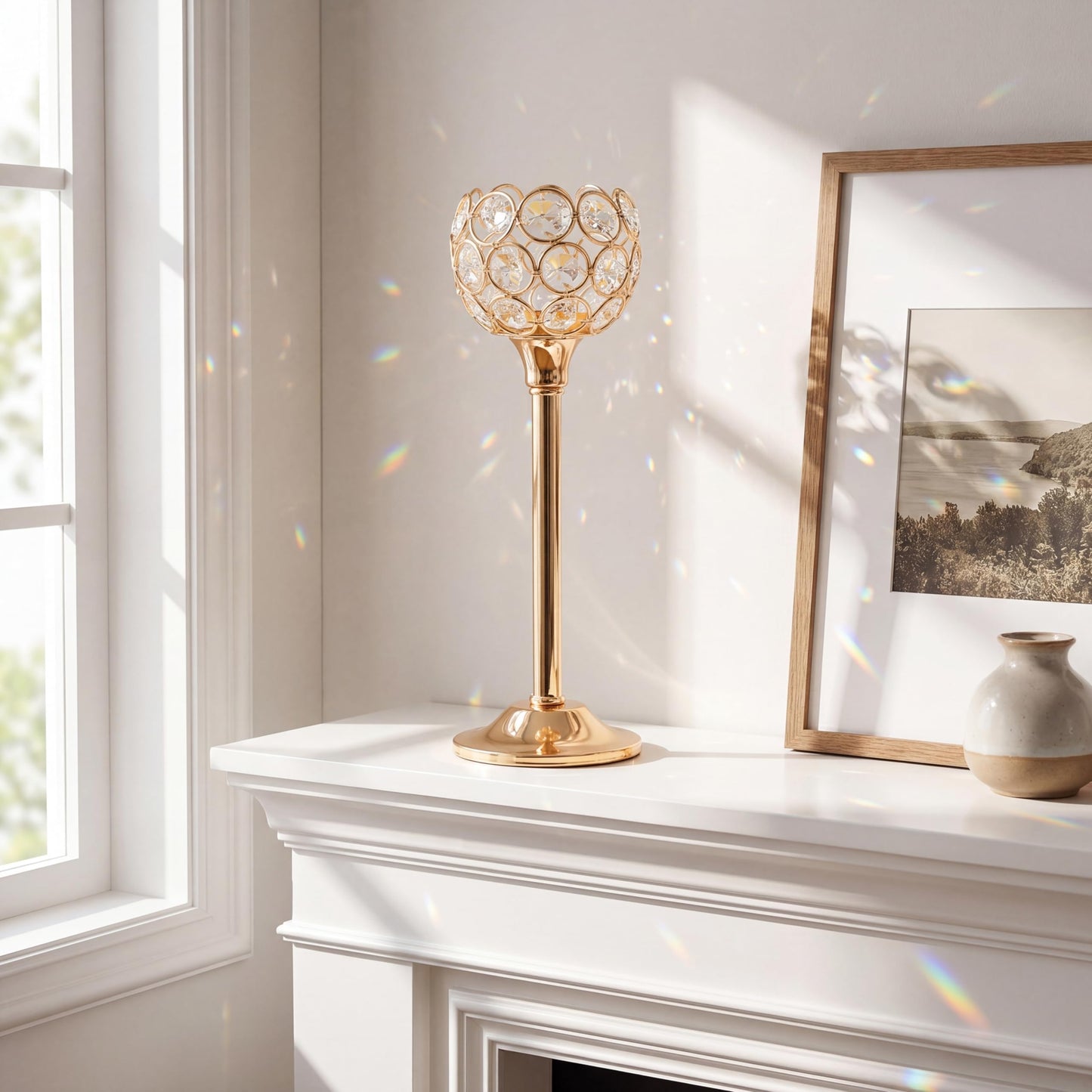 Gold Crystal Tealight Candle Holder Set of 9, Elegant Gold Candles Table Centerpieces, Tall Bling Bowl Candelabra Decor for Wedding, Dining Table, Fireplace Mantel & Party Decoration