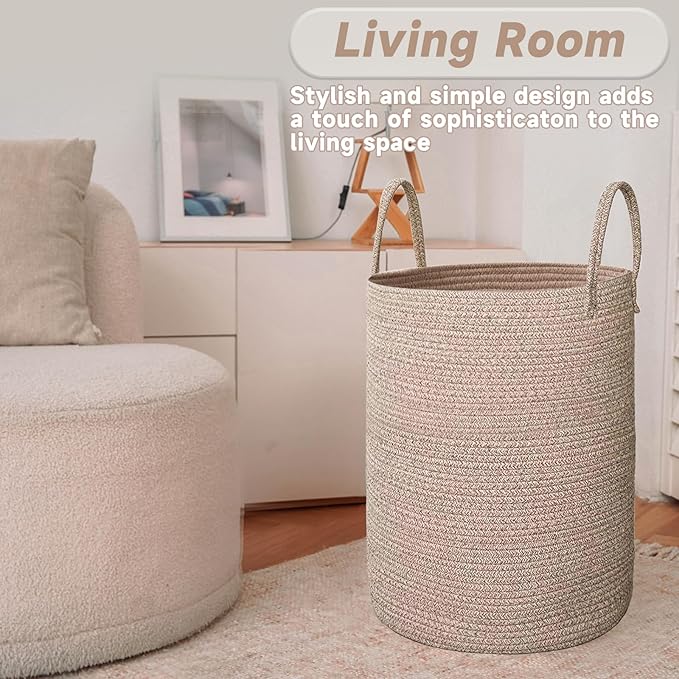 Large Woven Laundry Basket Hamper, 80L Cotton Rope Storage Bin