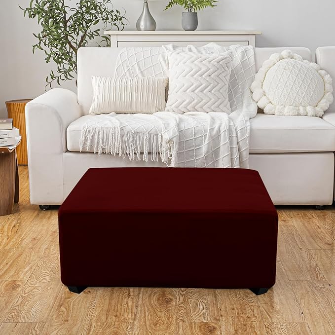 Super Stretch Ottoman Cover- Soft Form Fit Ottoman Cover Rectangular Ottoman