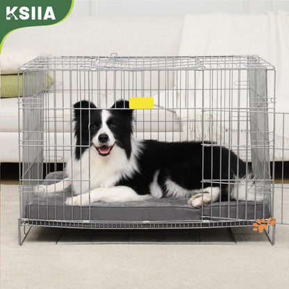 KSIIA Dog Beds Large Washable, Orthopedic Dog Crate Beds with Waterproof Removable Cover, Flat Mattress Non skid Bottom, Pet Beds for Dogs, Grey, 88x55x7cm