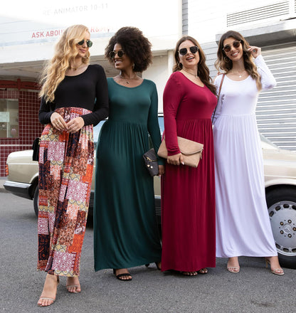 VIISHOW Women's Boutique Long Sleeve Simple Long Dresses with Pockets Loose Plain Casual Maxi Dresses(Christmas Snowman,X-Large)