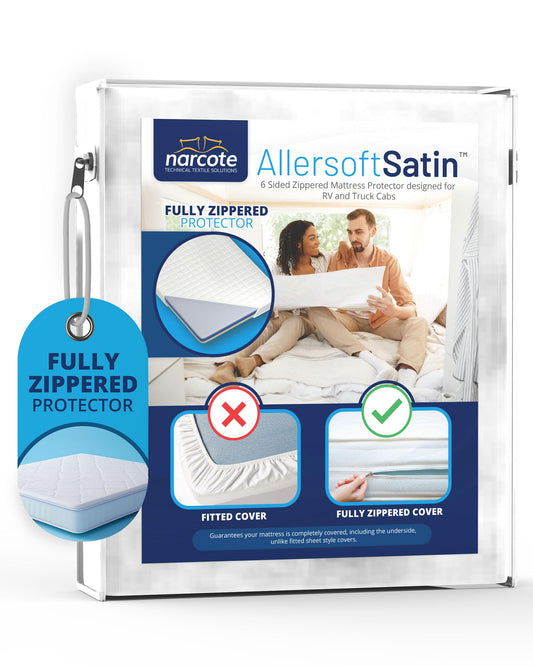 RV 6 Sided Zippered Mattress Protector with Secure Locking Zipper. Creates a Natural Seal Around Your Mattress from Dust, Pet Dander, Pollen, Liquids & More. Oeko-Tex Certified (38x75 Twin)