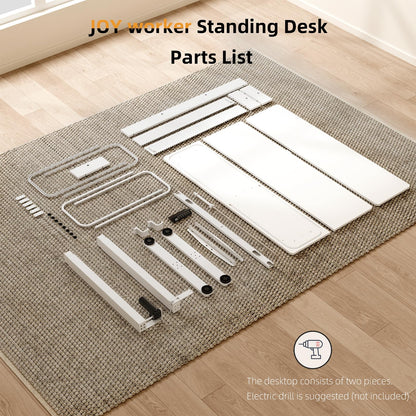 JOY worker Height Adjustable Electric Standing Desk with Storage Shelves, 48 Inch Table with Built-in Monitor Stand, Sit Stand Desk with 2 Hooks for Home Office, White