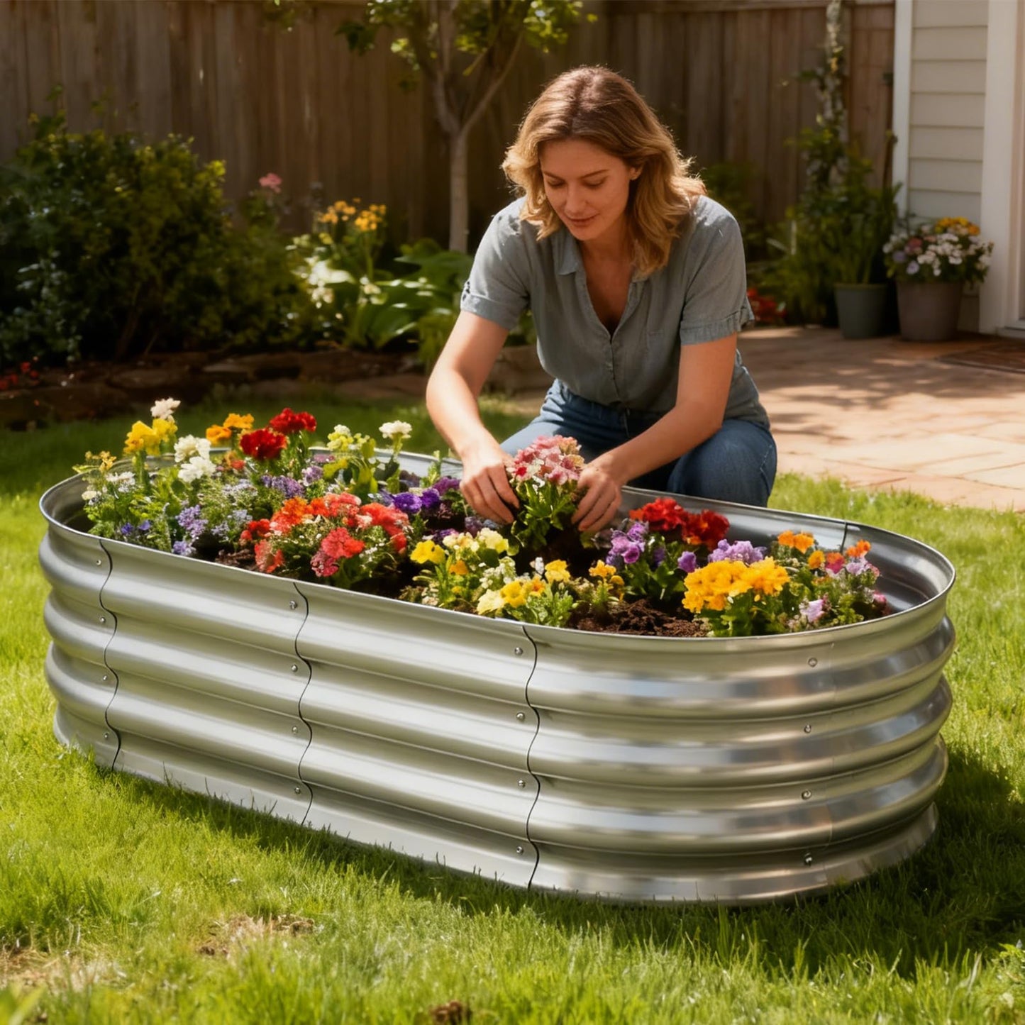 TATAANTY Raised Garden Bed for Outdoor: 4x2x1ft Durable Metal Vegetable Plant Container Kit - Oval Planter Box for Gardening Flower Trough Galvanized - 1 Pack