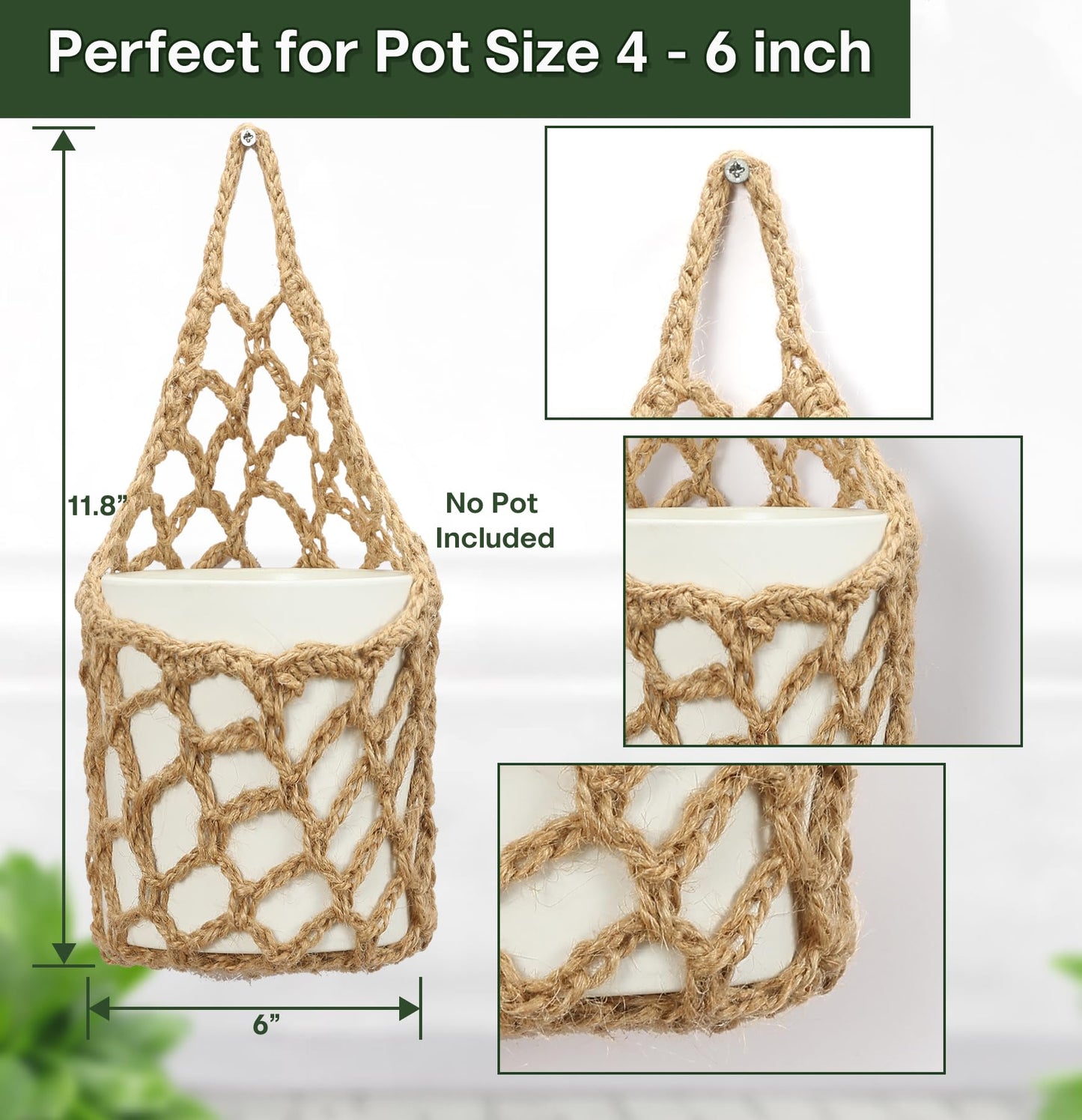 Shineloha 2 Packs Hanging Planters for Indoor Plants up to 6 in., Wall Plant Holder | Plant Hanger Indoor, Wall Planters for Indoor Plants, Hanging Plant (2PK, for 6 inch Pot)