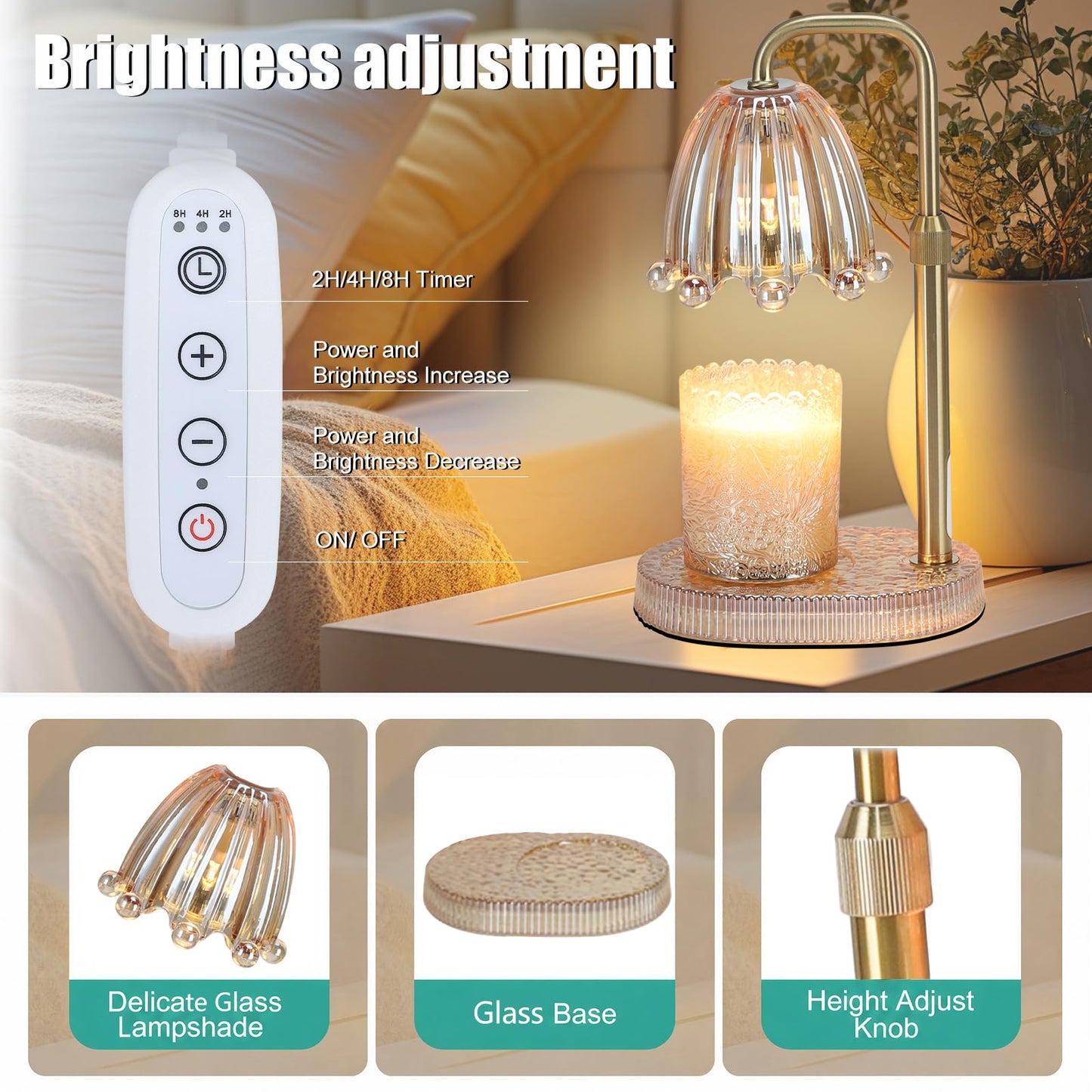 Maromamix Candle Warmer Lamp with Timer - Electric Wax Melt Warmer with Adjustable Height and Dimmer for Scented Candle Wax, Home Fragrance Décor and House Warming Birthday Gifts for Women Mom