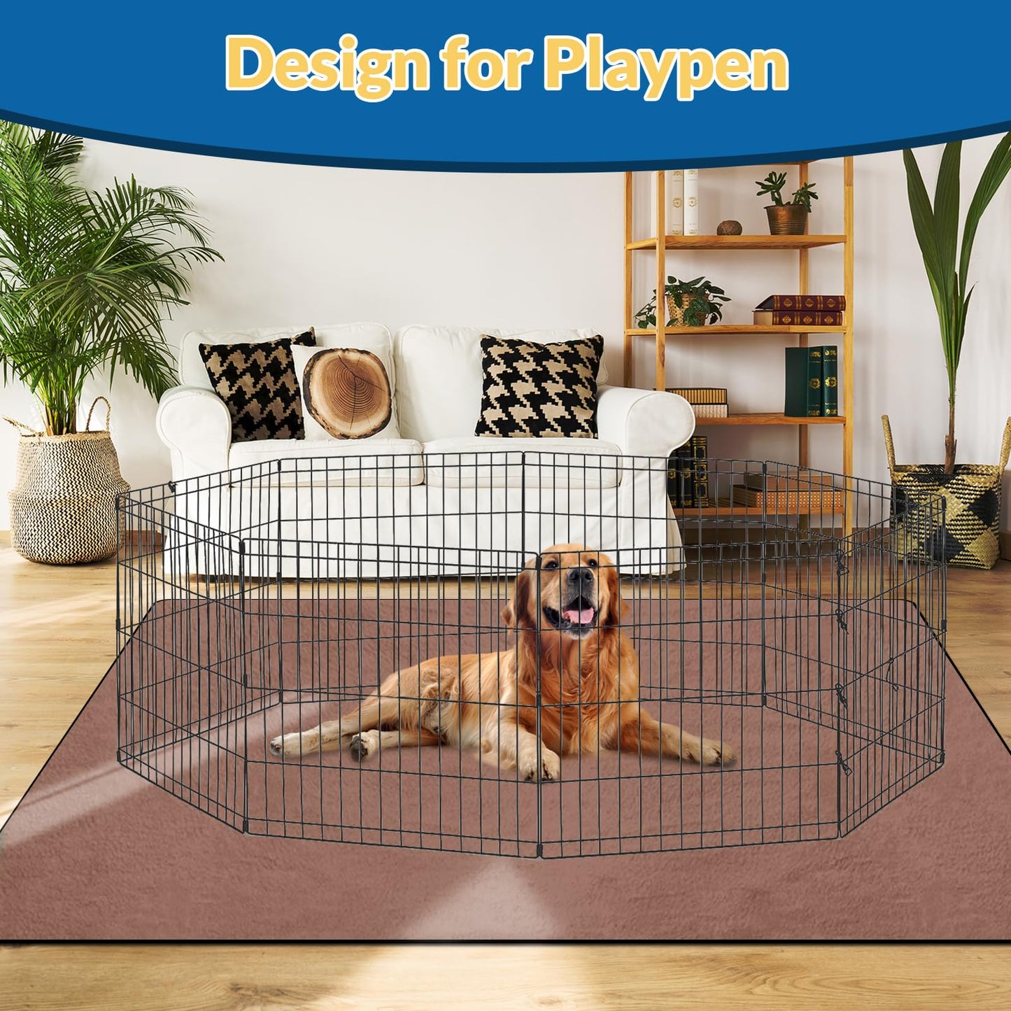 Barpor 183cm x 183cm Washable Pee Pads for Dogs Coffee Thick Reusable Puppy Pads Strong Absorbing Leak-Proof Dog Whelping Mats Chew-Proof Non-Slip Dog Playpen Pads