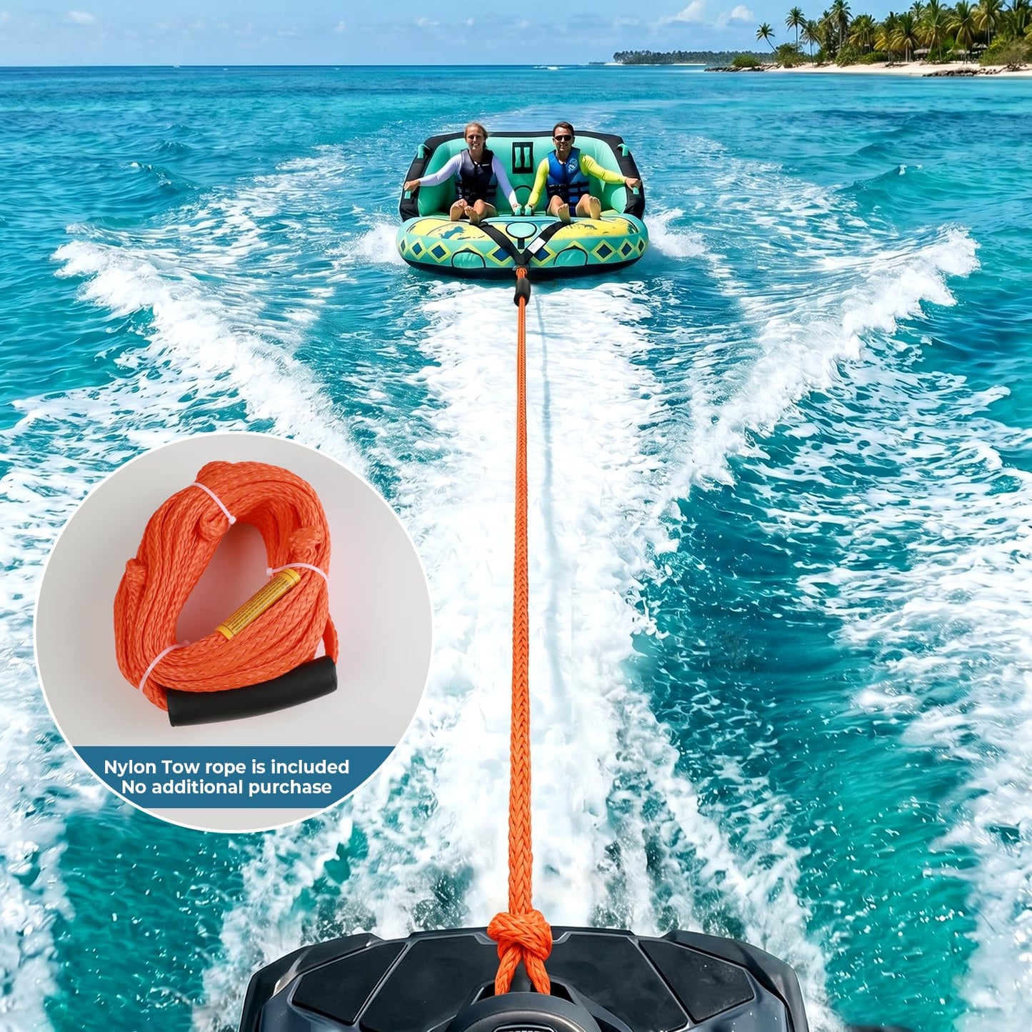 SMOOL Towable Tube for Boating, 1-4 Rider Inflatable Boat Tube with Heavy Duty 840D Nylon Cover, 0.7mm+ High-Elasticity PVC Bladder and Nylon Tow Rope Included