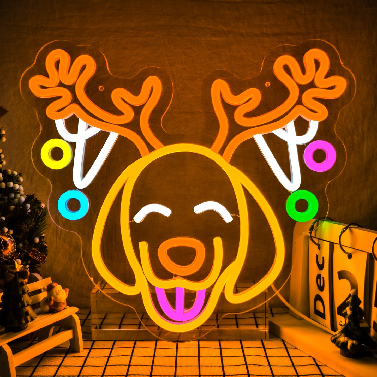 Christmas Elk Neon Sign for Wall Decor Dimmable Christmas Neon Light Dog Led Night Led christmas Sign for Xmas Party Gifts