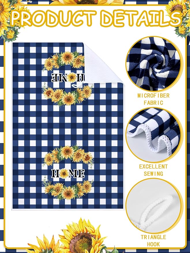 Bencailor 4 Pcs Sunflower Kitchen Towels Blue and White Floral Hand Dish Towels