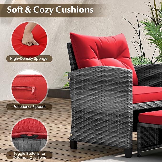 Tangkula 5 Pieces Patio Conversation Set, PE Wicker Rattan Outdoor Furniture Set