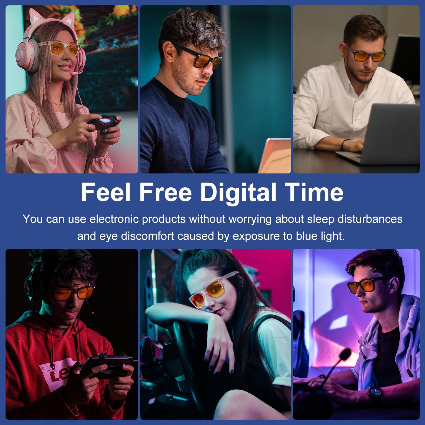 ViewJoy Sleep Glasses 99.9% Blue Light Glasses Dual AR Coatings Amber Orange Lens for Computer Gaming Reduce Eyestrain Black Frames