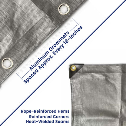 Tarps Now 20x30 ft Heavy Duty Plastic Tarp (Poly Tarp)|12 MIL Waterproof Cover|Rip & Tear-Resistant|Rustproof Grommets & Reinforced Edges|Ideal for Roof, Camping, Tent & Outdoor Protection - Silver