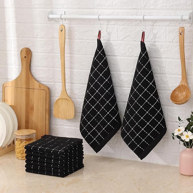 Mordimy 100% Cotton Terry Cloth Dish Cloths, Soft and Absorbent Checkered Dish
