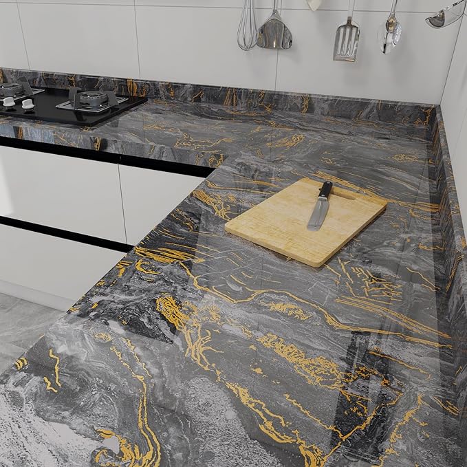 Grey Gold Marble Contact Paper for Countertops A Set of 23.6" X 197"Glossy Peel
