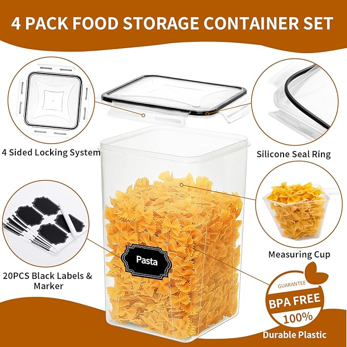 4 Pack Extra Large Airtight Food Storage Containers