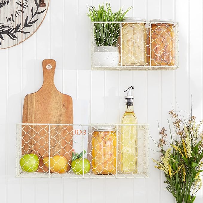 DII Chicken Wire Collection Farmhouse Vintage Wall Baskets, Medium Basket
