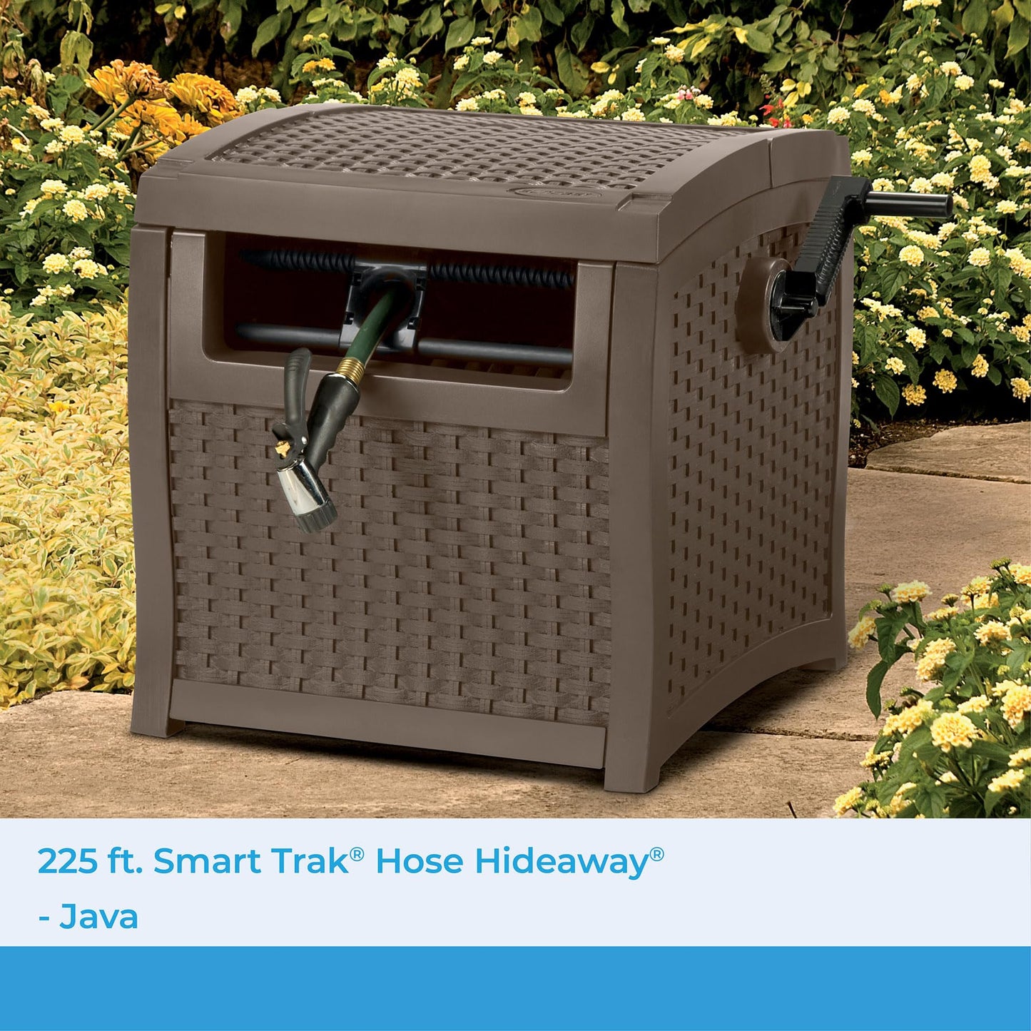 Suncast Hose Reel with Smart Trak Hose Guide, Water-Tight Connection, Durable Resin Construction, 225' Hose Capacity, Brown, Made in the USA