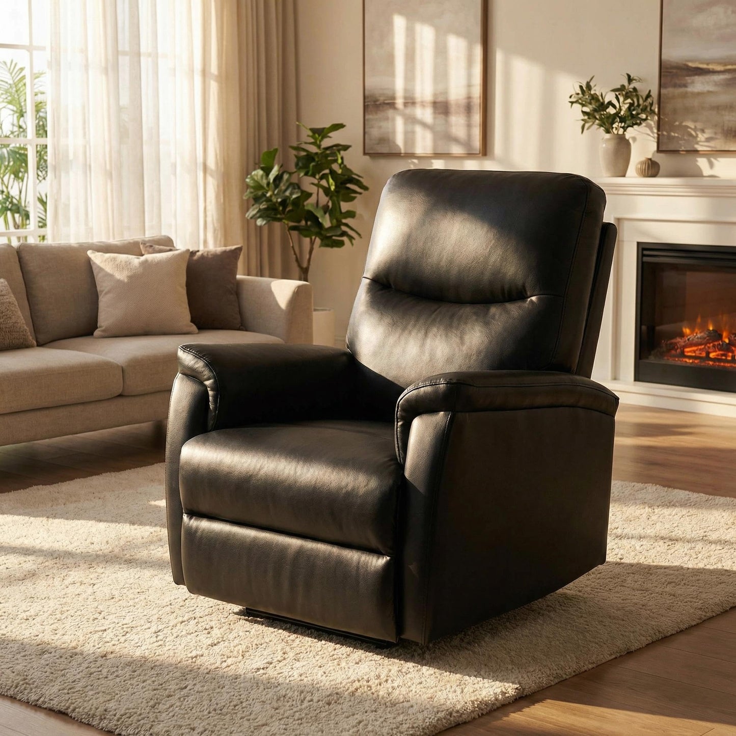 Leather Recliner Chair for Adults Power Recliner with USB Charging Ports Electric Reclining Sofa for Living Room Home Theater Seating Bedroom (Midnight Black)