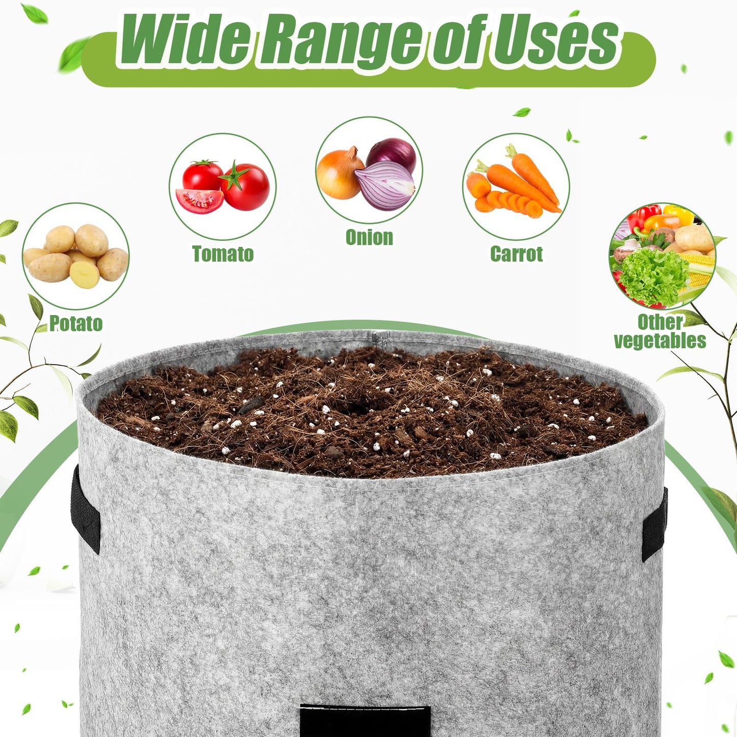 Yoojahow 8 Pcs 15 Gallon Potato Grow Bags Garden Planting Bag Vegetable Grow Bags with Flap and Handle Thickened Nonwoven Fabric Pots Thick Fabric Garden Containers for Potato Tomato Vegetables