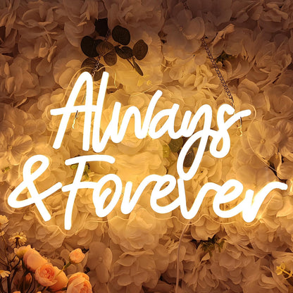Planzo Always & Forever Led Neon Sign Light Wedding Birthday Party Backdrop Wall Decor Hanging Sign Bedroom Propose Anniversary Christmas Gifts 15.7”L X 9.4” USB Warm