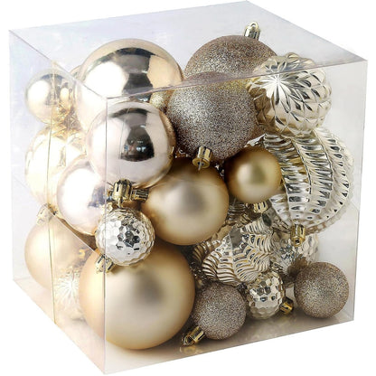 Christmas Balls Ornaments -36pcs Shatterproof Christmas Tree Decorations with Hanging Loop for Xmas Tree Wedding Holiday Party Home Decor,6 Styles in 3 Sizes(Champagne Gold)