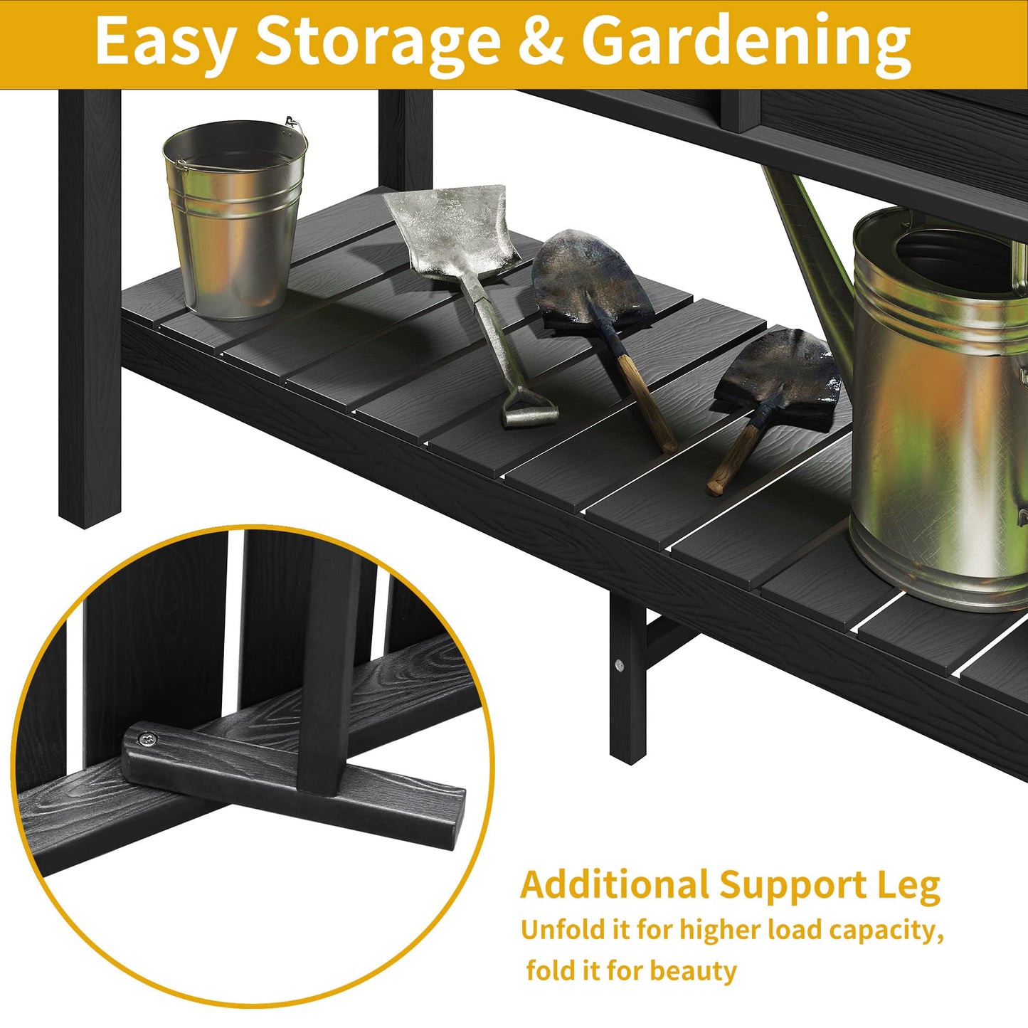 DWVO Raised Planter Box with Legs 48x18x30in Raised Garden Bed HDPE Poly Wood Weather-Resistant Elevated Garden Bed with Storage Shelf, Planter Boxes Outdoor for Patio Balcony Backyard, Black