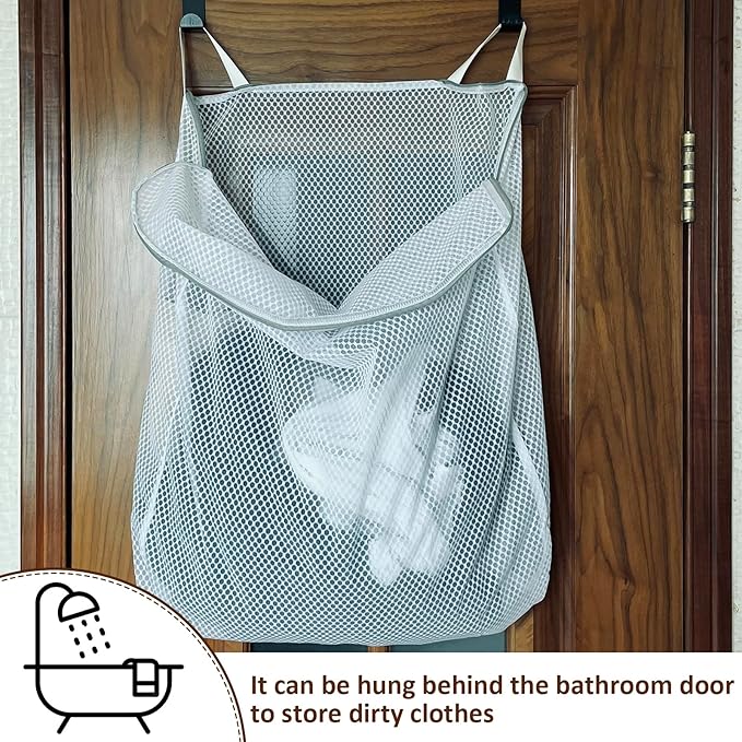 Hanging Washable Laundry Hamper, Over Door Mesh Laundry Bag