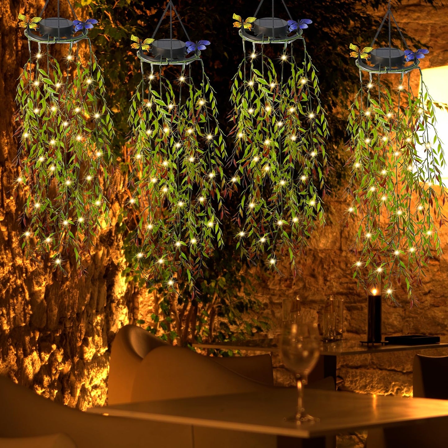 KagoLing Solar Lights Outdoor, Fake Plants with Fairy Lights, IP65 Waterproof Solar Lanterns for The Garden, Gifts for Women, Ideal for Christmas Party Wedding Garden Decoration, 4 Pack