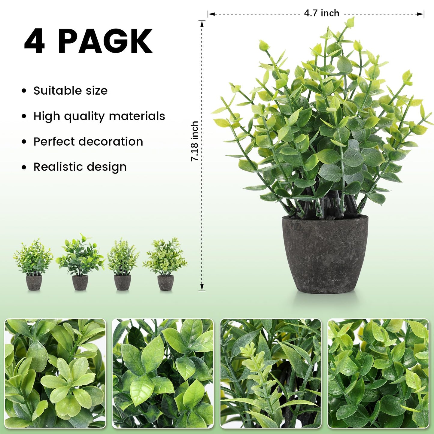 FAVOWREATH 4 Pack Fake Plants Ceramic Mini Artificial Greenery Potted Plants for Home, Office, Room, Farmhouse, Indoor Table, Bathroom Decor