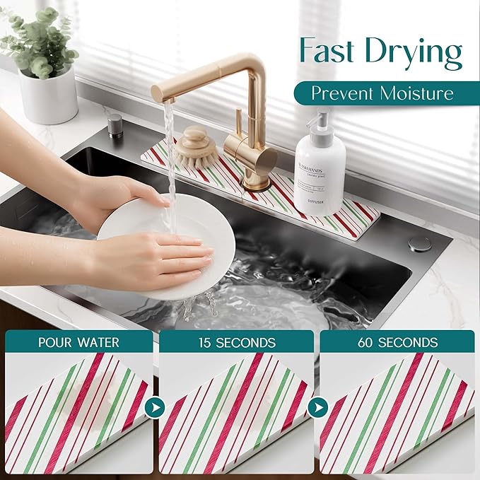 Stone Faucet Mat for Kitchen Sink, Diatomite Drying Stone Mat for Kitchen