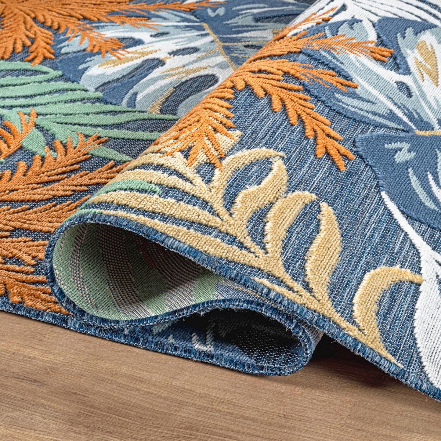 Luul Home Floral Indoor Outdoor Rugs 8x10 Large Area Rug for Living Room, Patio Decor, Kitchen, and Entryway Rug, Washable Stain Resistant Outside Carpet Midnight 8 x 10