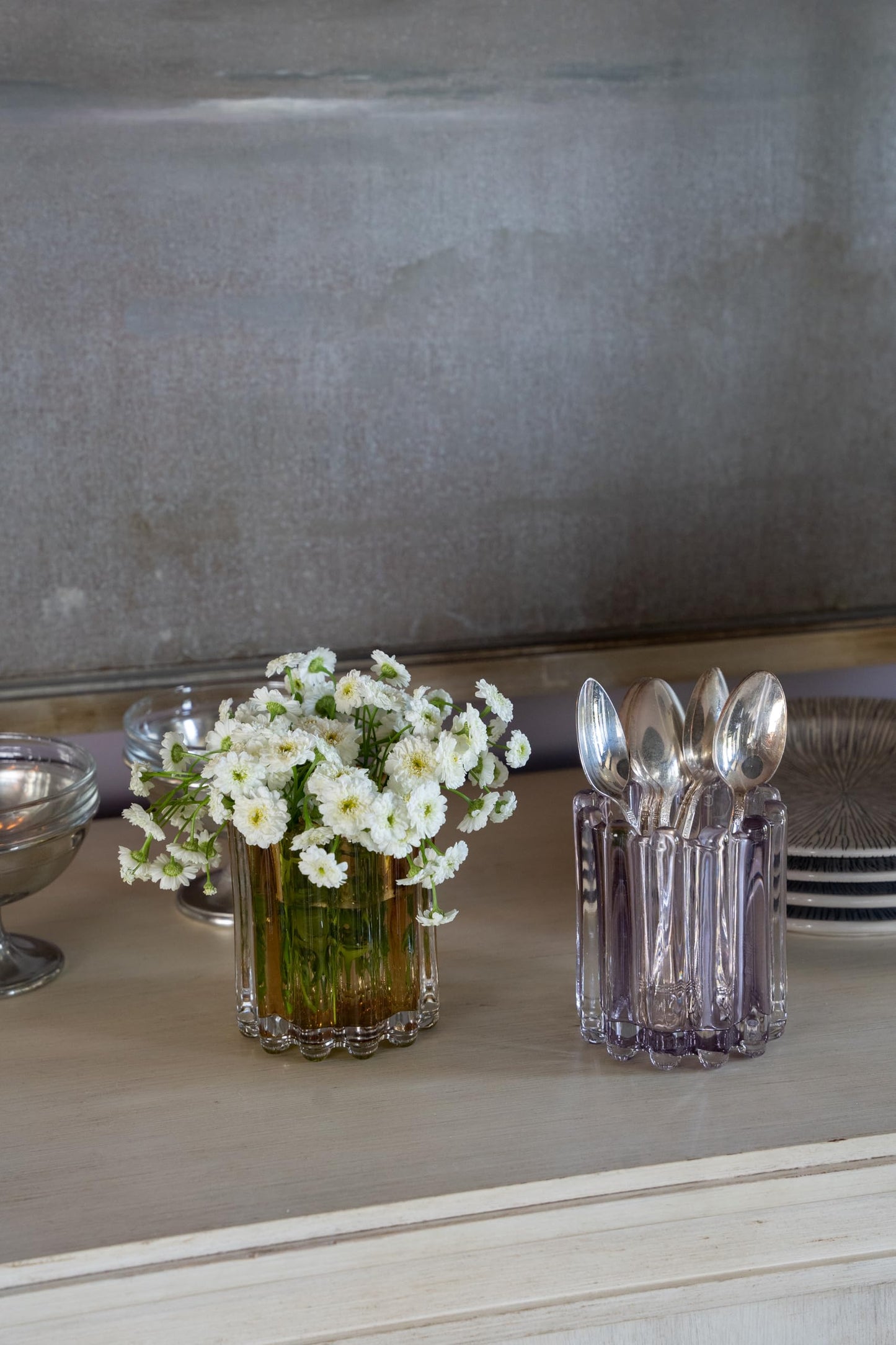 Smoke Remi Reeded Votive — by Alice Lane Home Collection — Sophisticated Smoke Color — Classic Votive, Adorned with Distinctive Bubble Design — for Kitchen, Living Room and Special Occasions