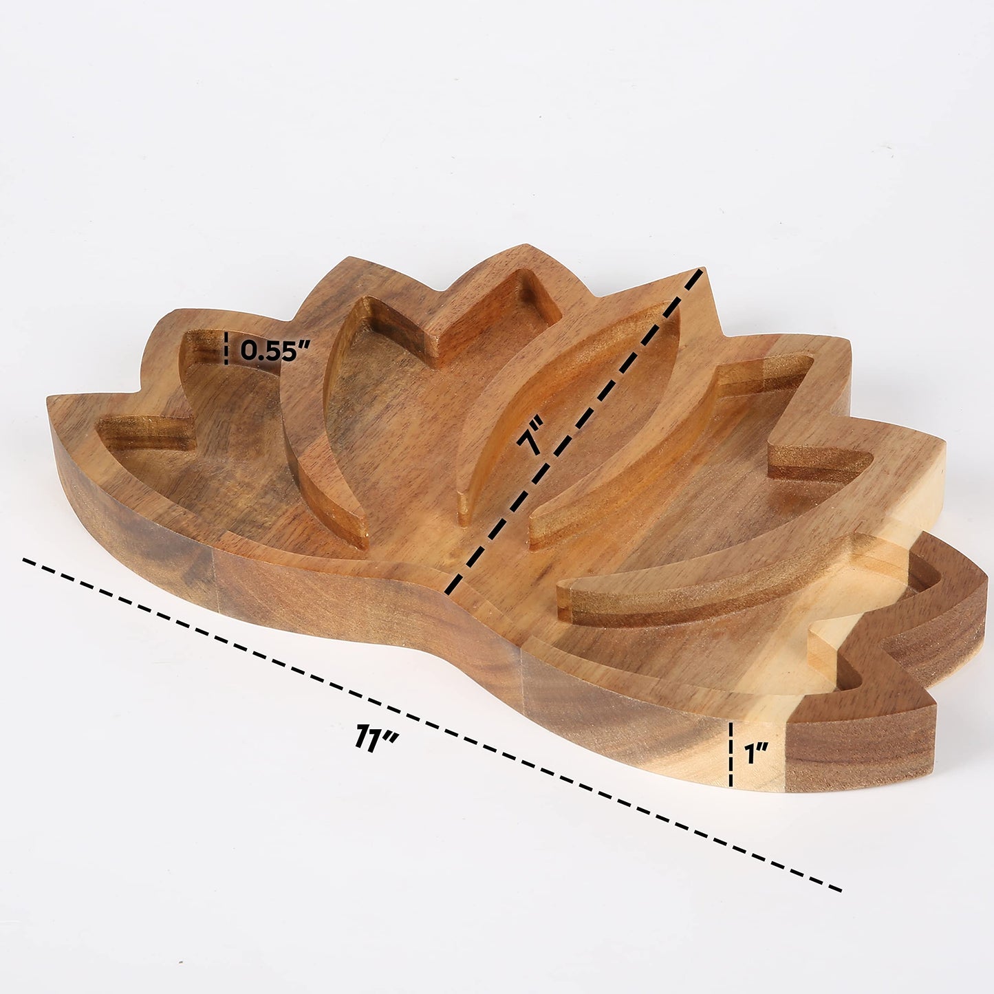 Curawood Lotus Crystal Display Tray - Showcase Your Gems, Healing Stones & Treasures - 11"x7" Wooden Rock Bowl, Crystal Holder for Stones Display Shelf, Gemstone Rock Holder Charging Bowl (Horizon)