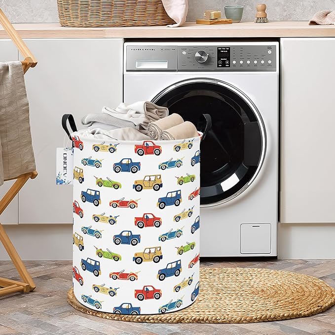 Round Foldable Kids' Racing Cars Laundry Hamper Boys Gift Basket Vehicles