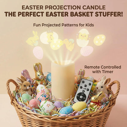 XingsLight Easter Flameless Candle Projector – LED Pillar Candle with Bunny, Chick & Egg Projection Lights |Remote Control & Timer, Easter Basket Stuffer Gift,2 Pack